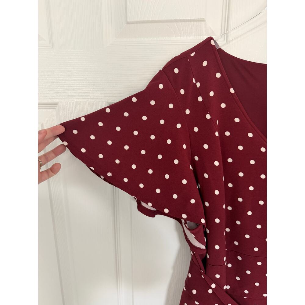 Lane Bryant Lena V-Neck Level-Hem Midi Dress Burgundy Tie Waist Pockets - Picture 3 of 8